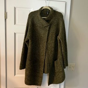 Vintage Eileen Fisher Alpaca Wool Silk Loden Green Sweater Coat Size XL